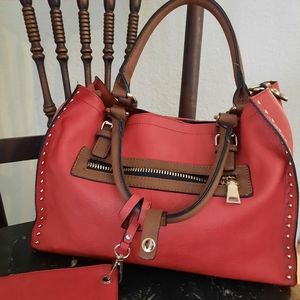 Black Rivet red leather purse gold accents bag